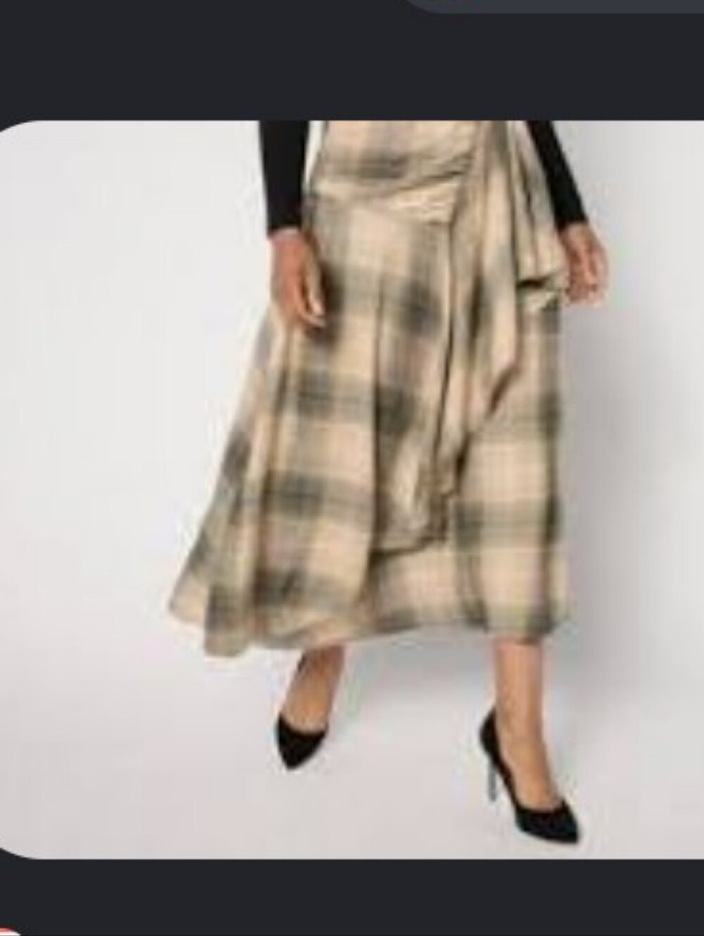 ME By Jennie Garth Size XL: Plaid Ruffle Midi Ankle Skirt in Beige & Black
